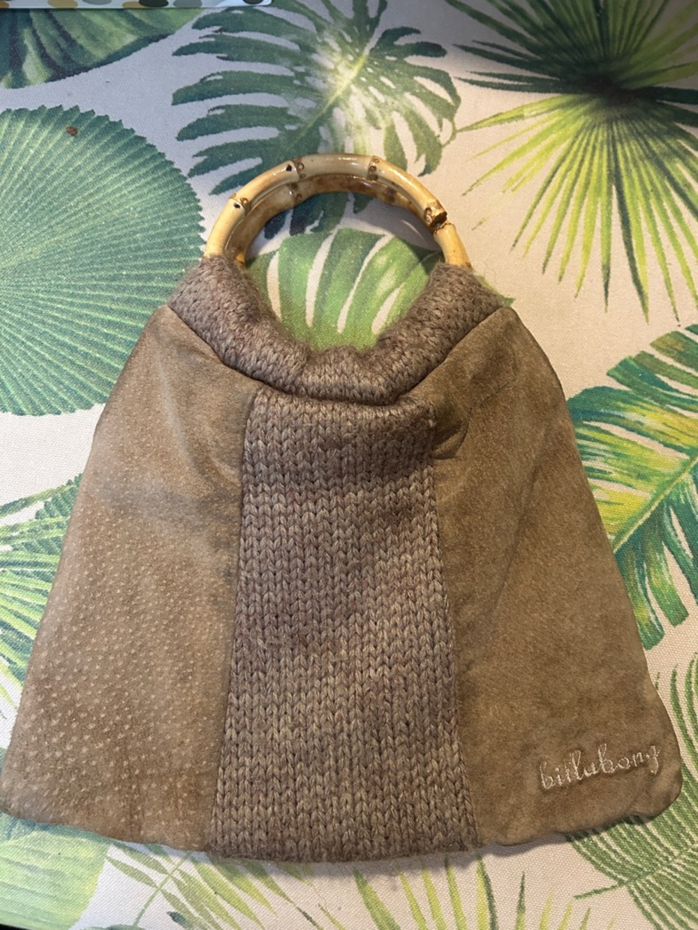Billabong Taupe Suede & Knit Bamboo-Handle Tote